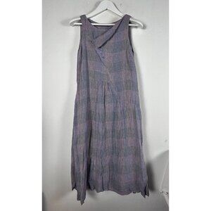 Lilith Womens Sleeveless Plaid Midi Dress Medium Blue/Purple Linen Blend Lined